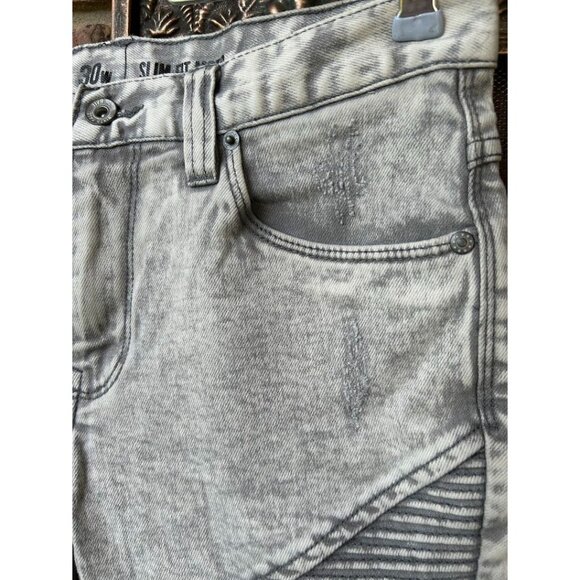 New Ninth Hall Covert Slim Fit Moto Denim Shorts 30W Acid Wash Light Grey Men's - Picture 3 of 7